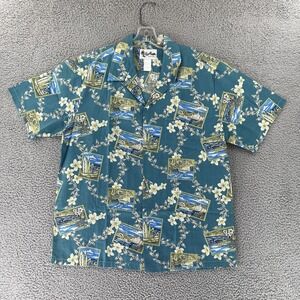 HOWIE Hawaiian Aloha Fauna Post Card Short Sleeve Shirt Red Mens Large Vintage